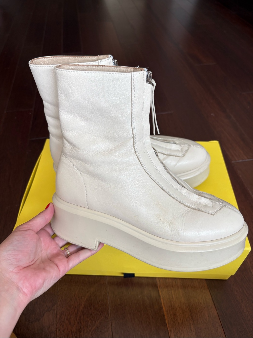 The Row Combat Zipped Boots Beige Natural Color US 8.5 Mid-Calf Boots Pre-Owned - Picture 5 of 16